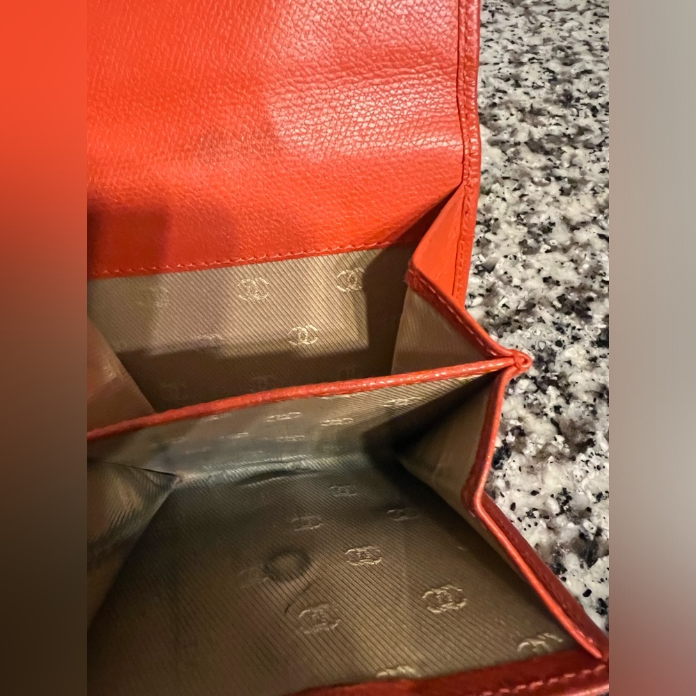 Grained Calfskin Chanel Button Compact Wallet Ora… - image 8